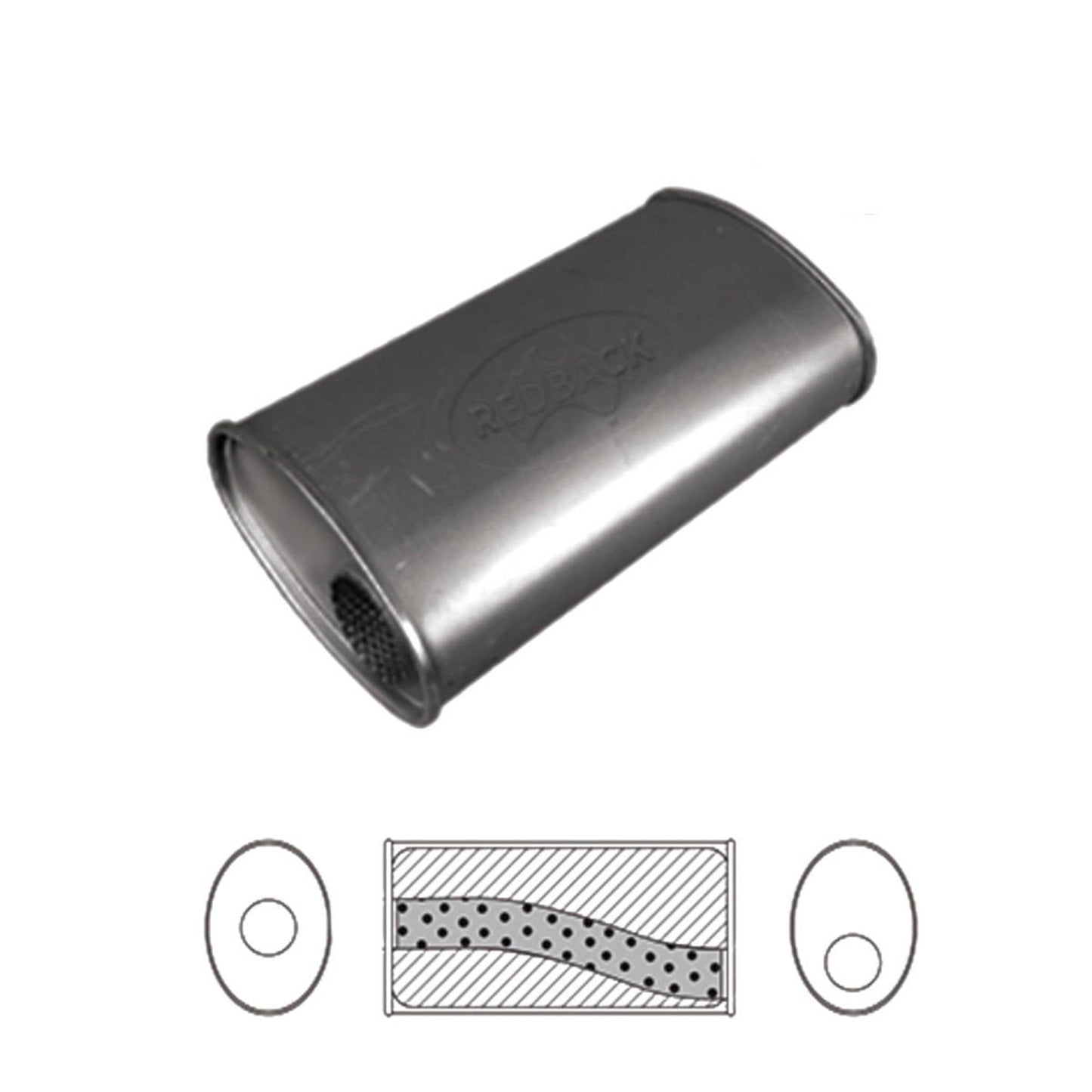3" Performance Muffler Offset/Centre - 10" x 4" Oval, 14" Long, 409 SS