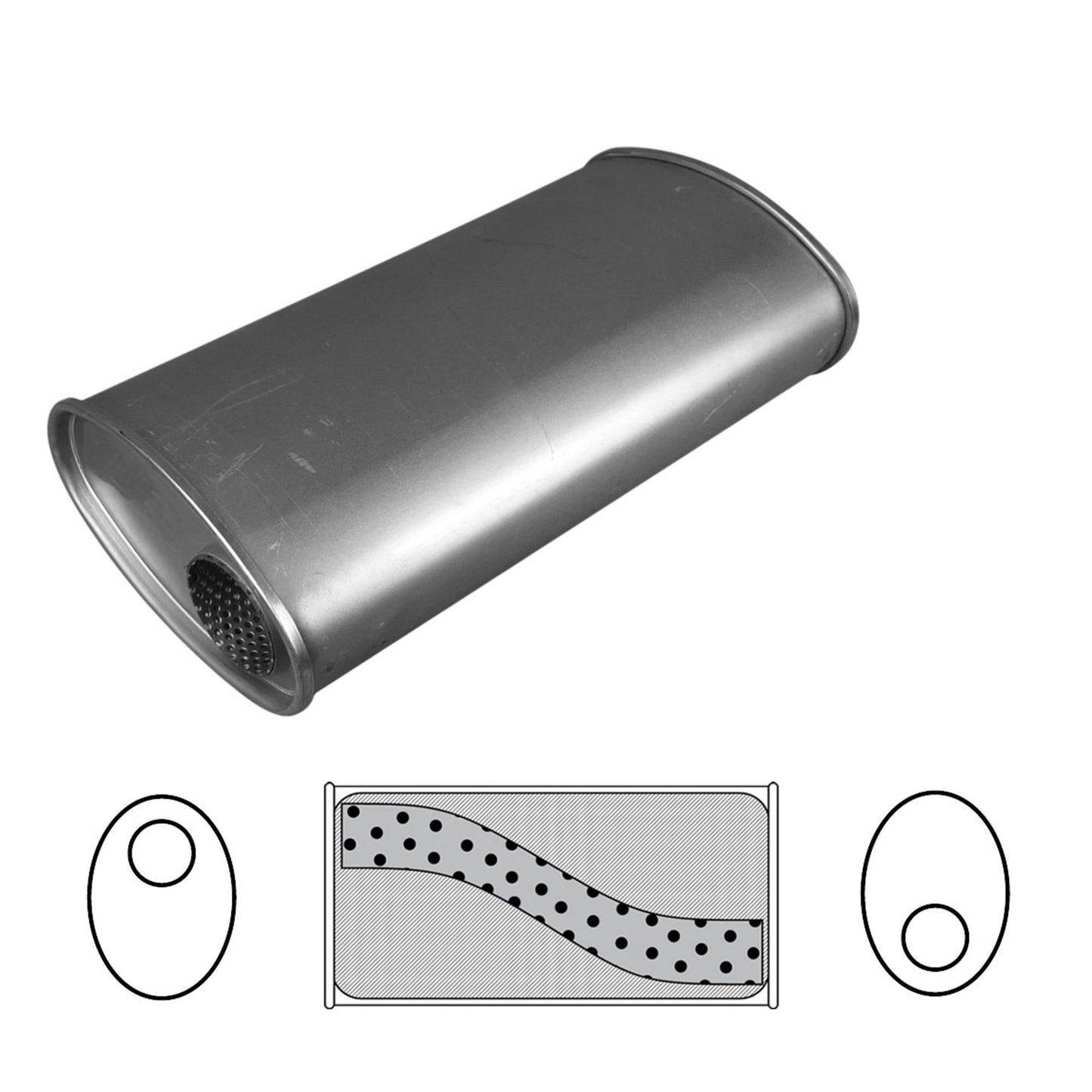 2-1/2" Performance Muffler Offset/Offset - 10" x 4" Oval, 14" Long, Aluminised Steel