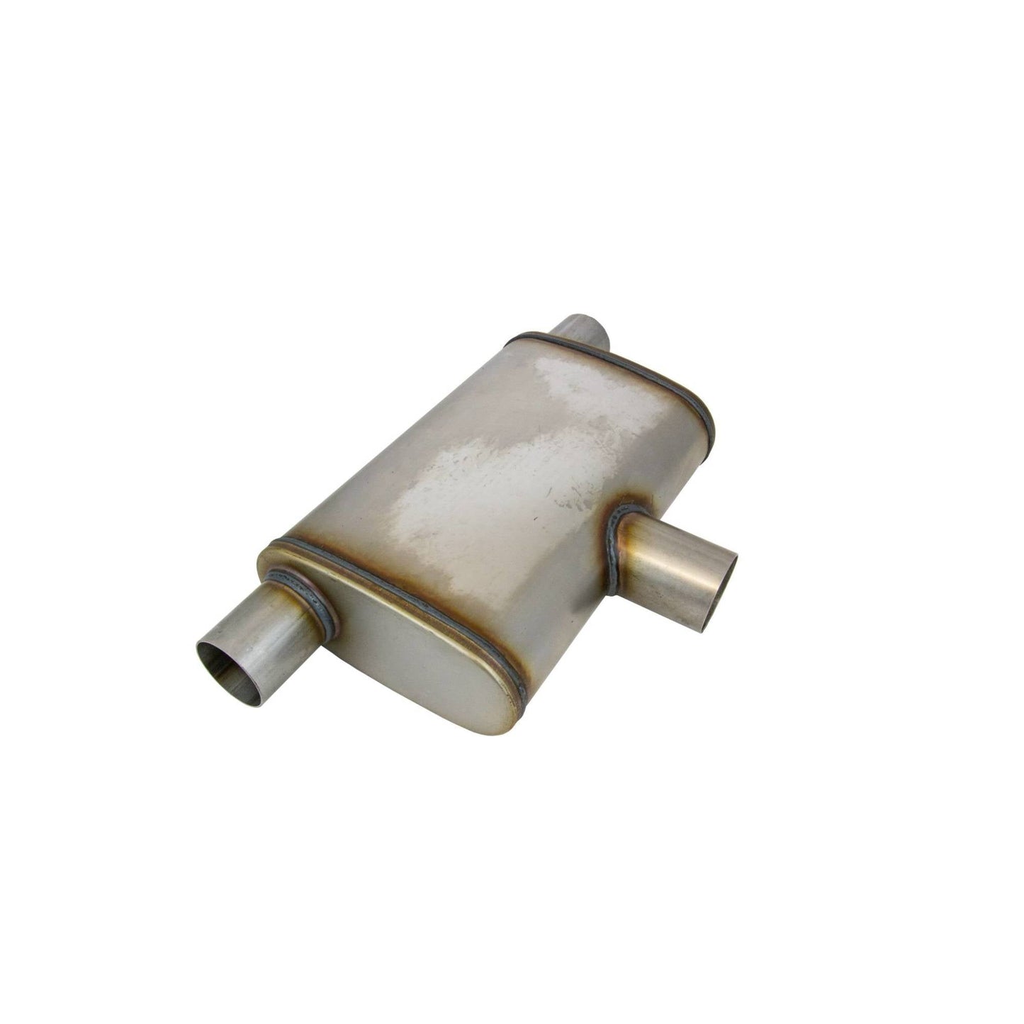 2-1/2" Performance Muffler East / West - 9" x 4" Oval, 14" Long, 409 SS