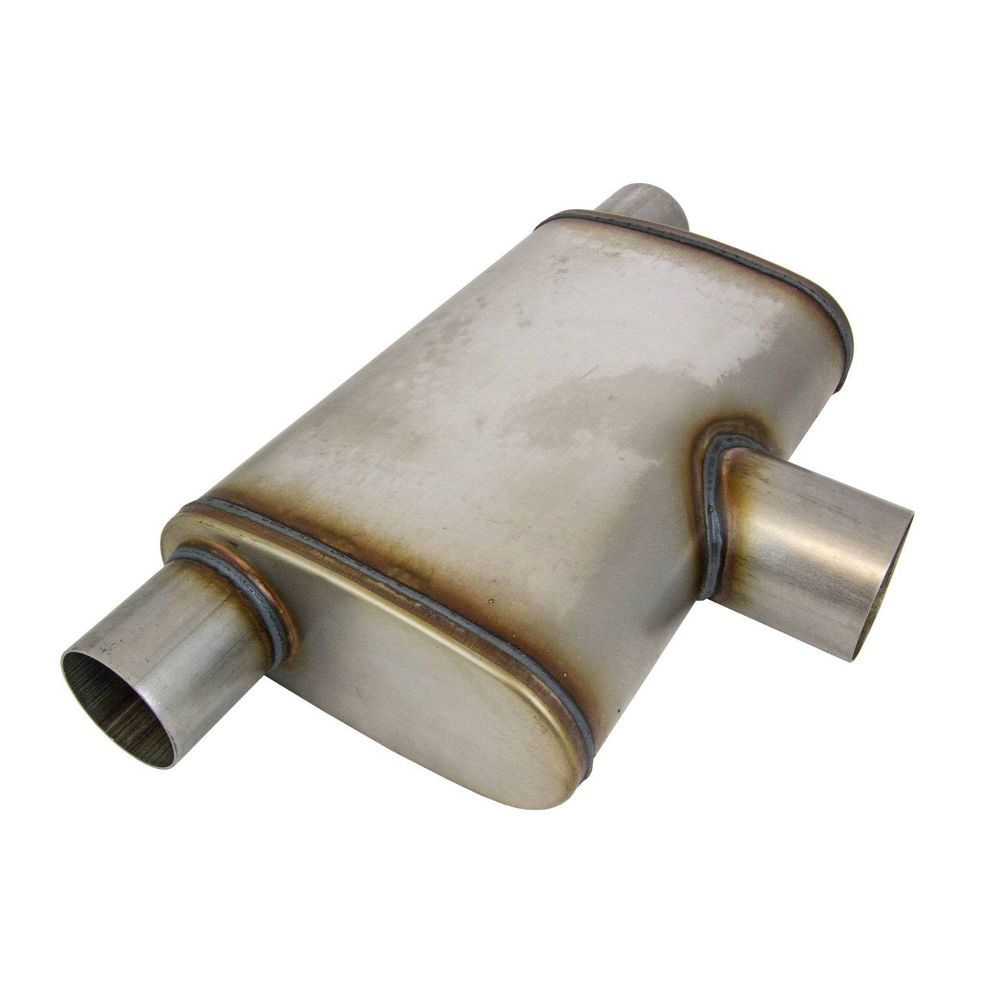 3" Performance Muffler Single In/Twin Out - 9" x 4" Oval, 14" Long, 409 SS