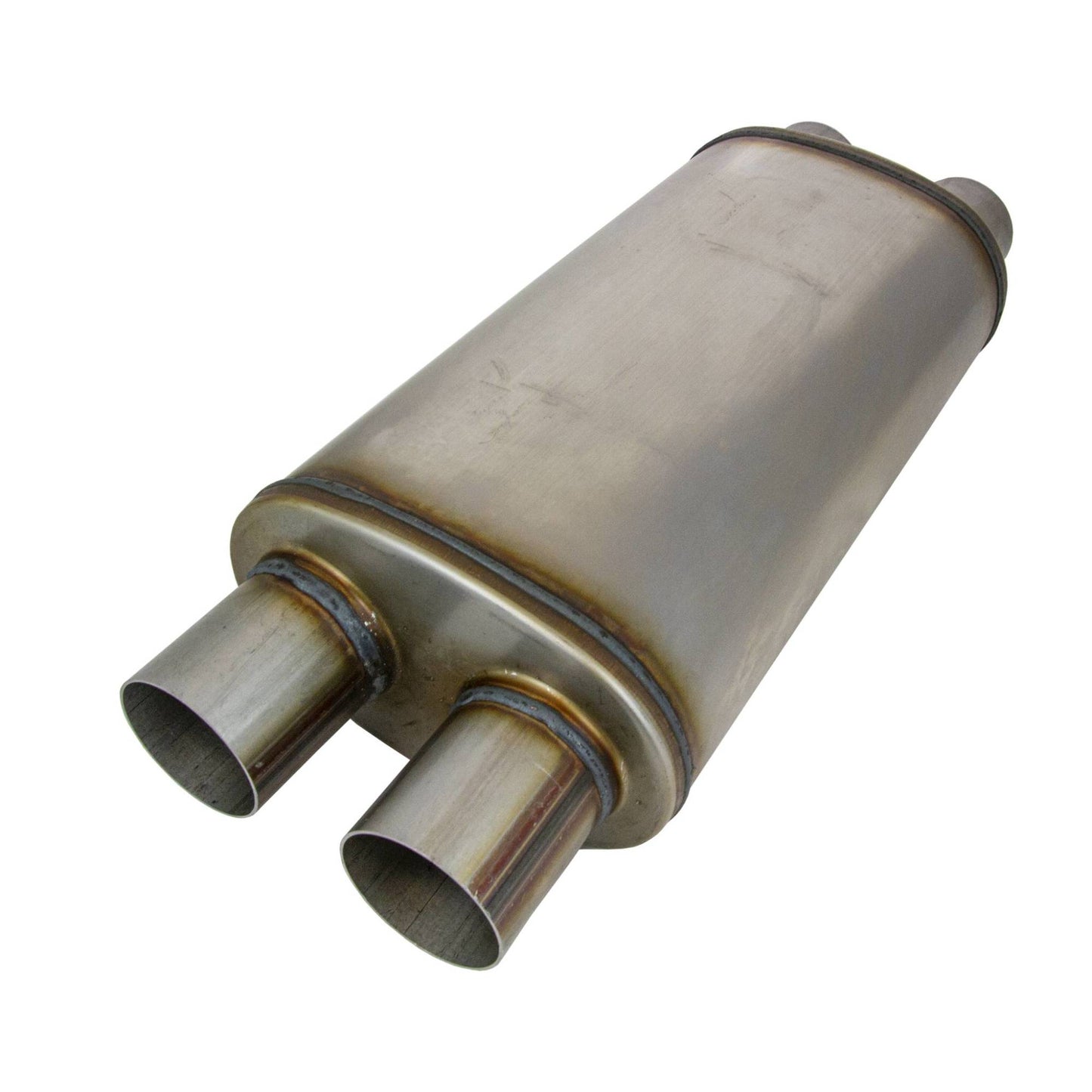 2-1/2" Performance Muffler Twin In/Twin Out - 9" x 5" Oval, 16" Long, 409 SS