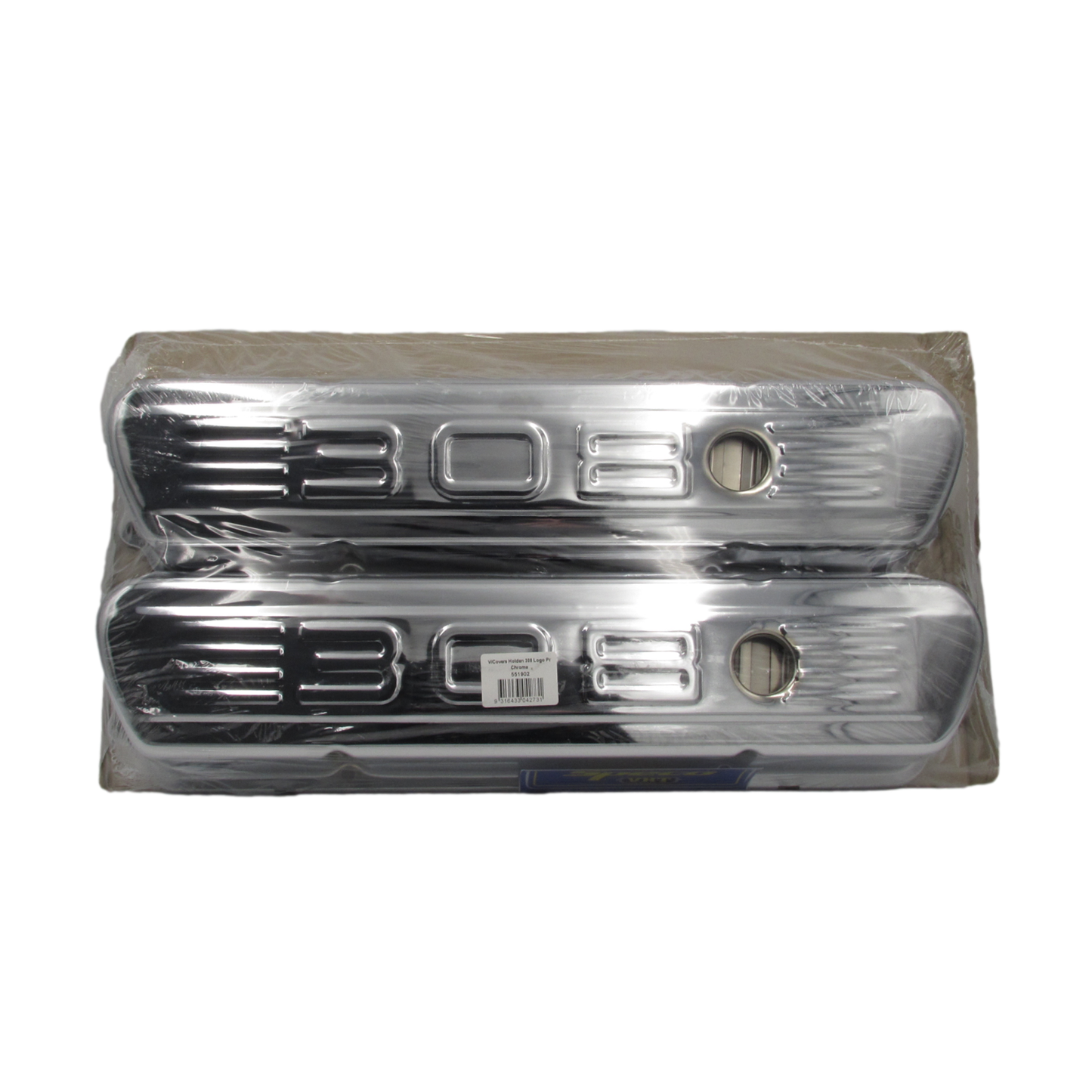 Speco Chrome Valve Covers with Holden 308 Emblem & Gaskets 551902 & 811372R