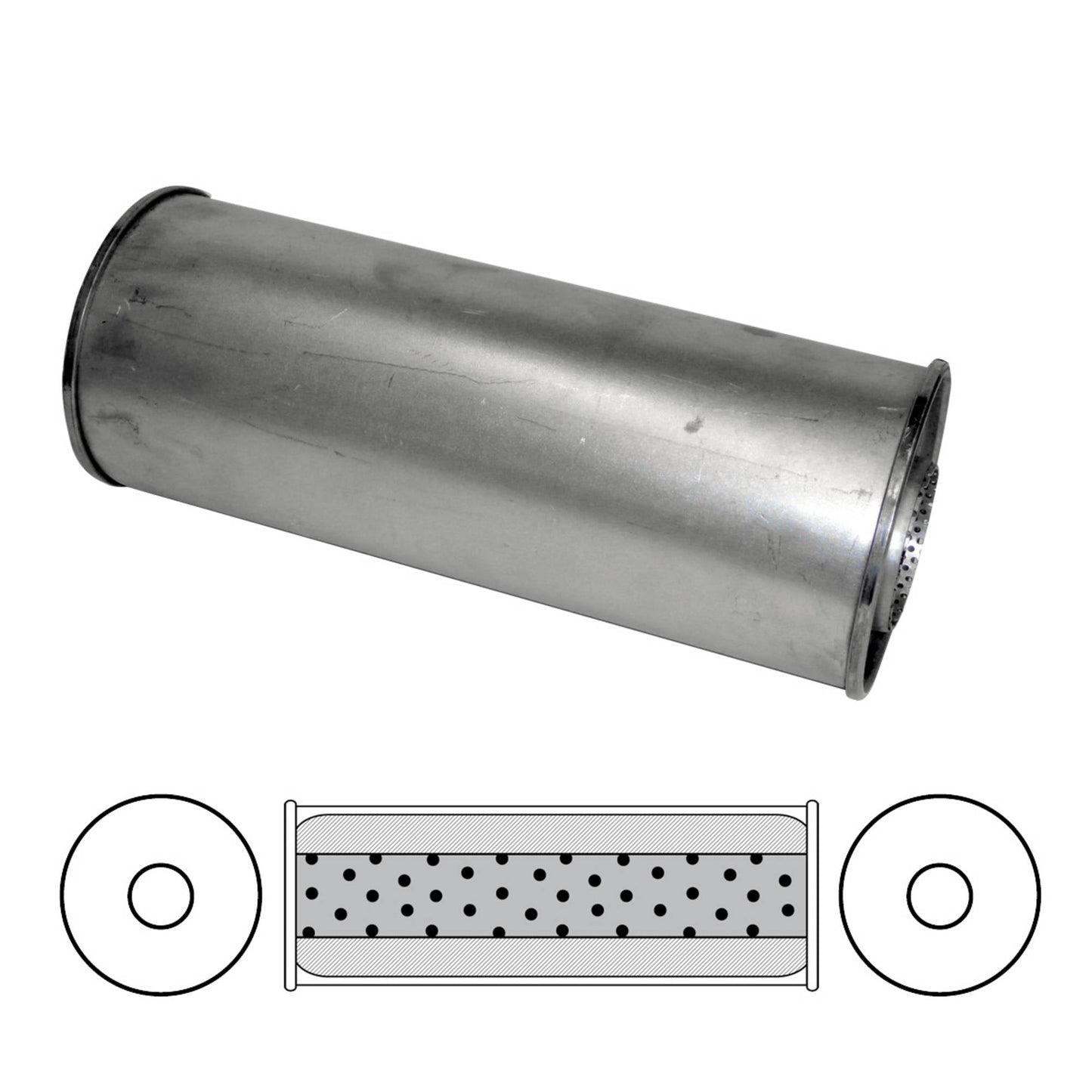 3" Performance Muffler Centre/Centre - 6" Round, 16" Long, Aluminised Steel