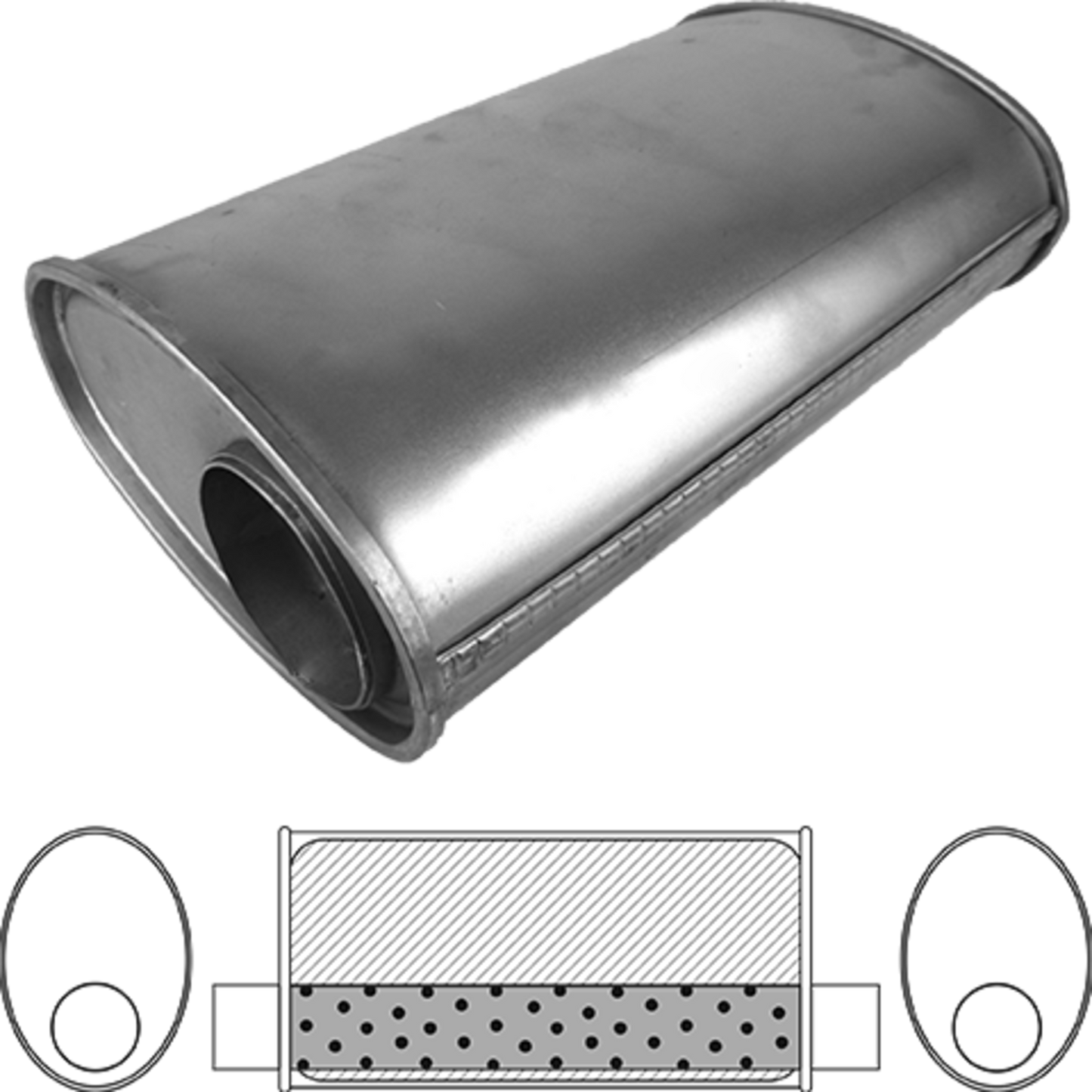 3" Performance Muffler Offset/Offset - 8" x 5" Oval, 10" Long, Aluminised Steel