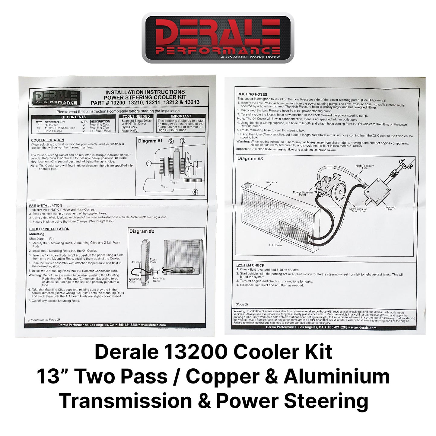 Derale 13200 13" Power Steering & Trans Cooler Kit 2 Pass Series 7000
