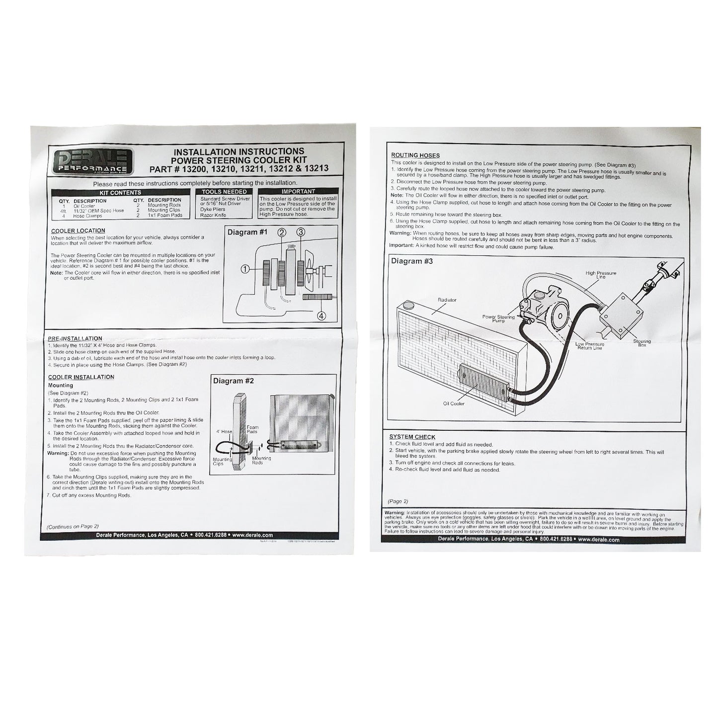 Derale 13200 13" Power Steering & Trans Cooler Kit 2 Pass Series 7000