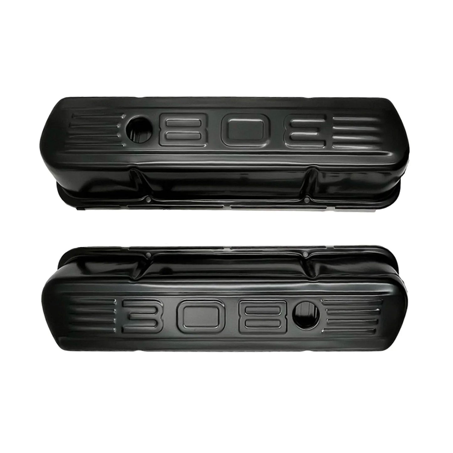 GASO Black Steel Valve Covers Holden V8 with 308 Emblem 3.5" High
