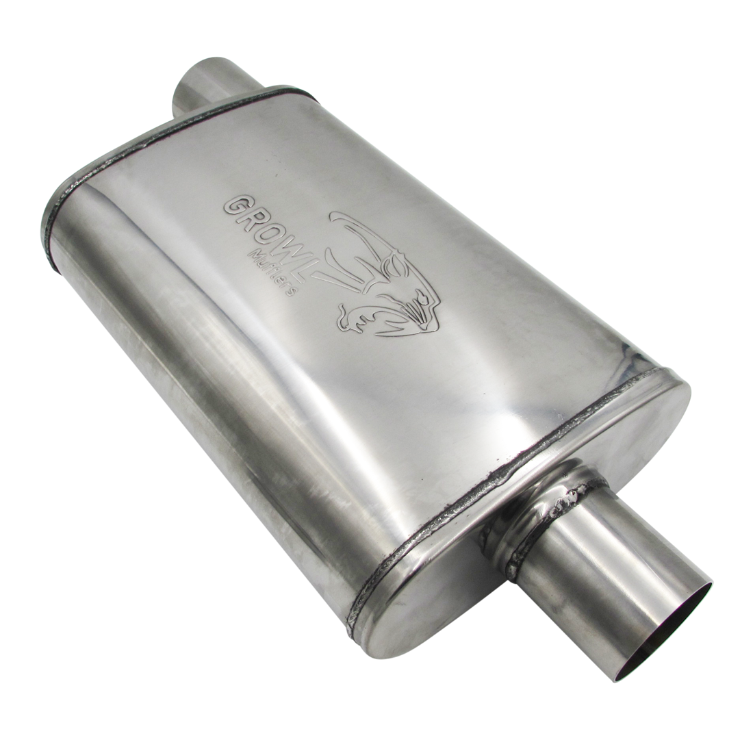 2.5" Competition Muffler 10x4x14 Oval 409 Polished Stainless Steel Offset/Centre