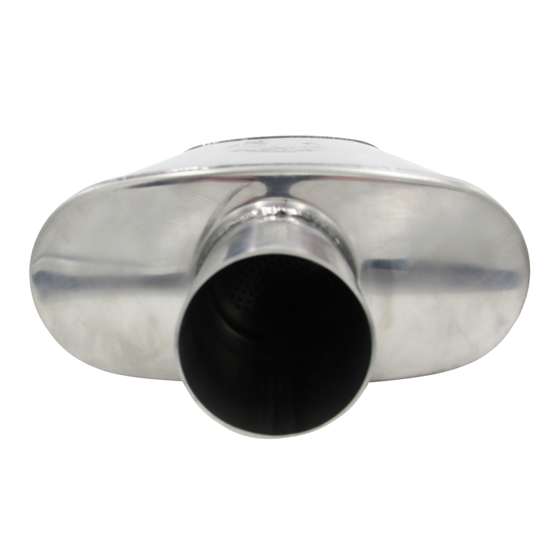 2.5" Competition Muffler 10x4x14 Oval 409 Polished Stainless Steel Offset/Centre