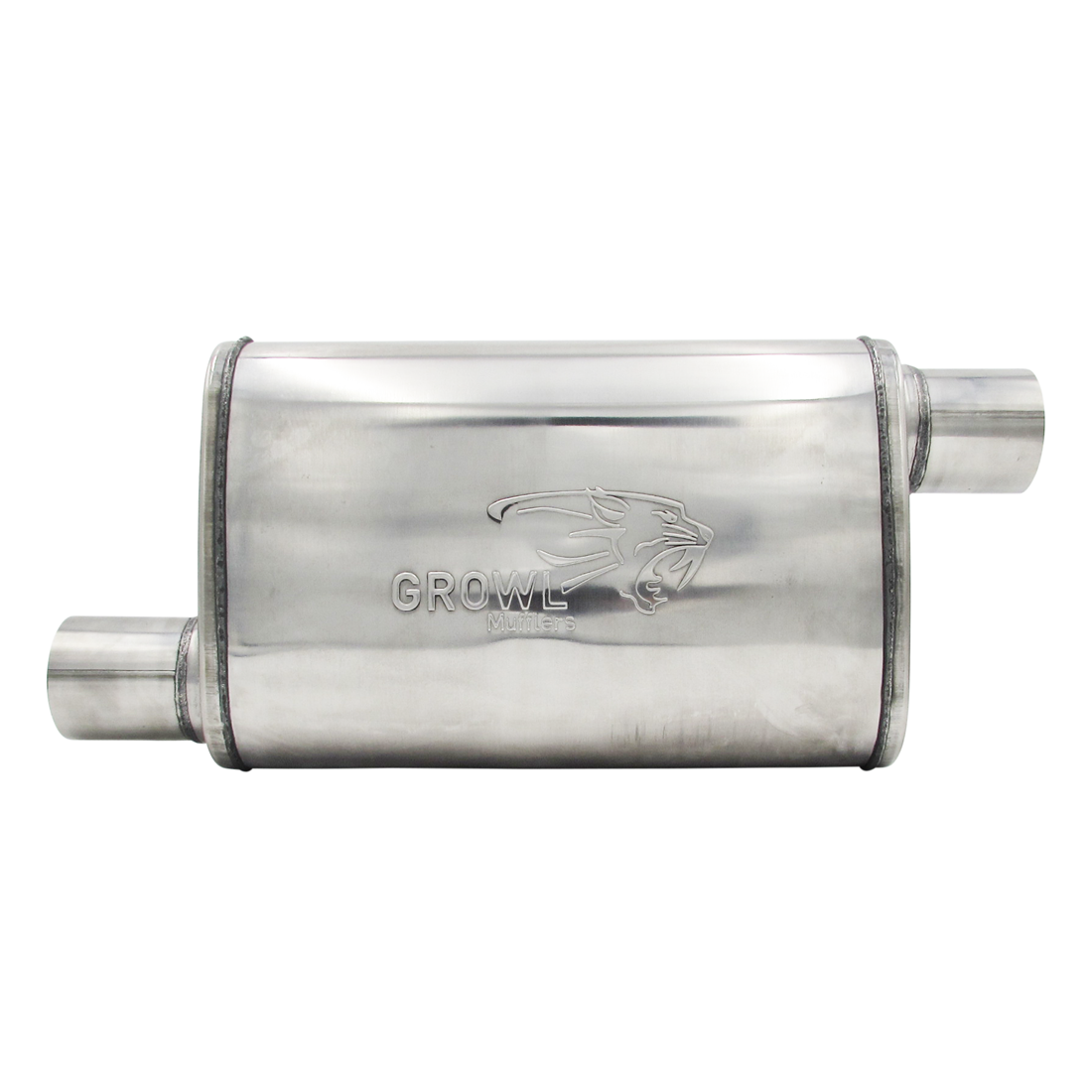 High-Performance 2.5" Competition Muffler Offset/Offset Polished Stainless Steel