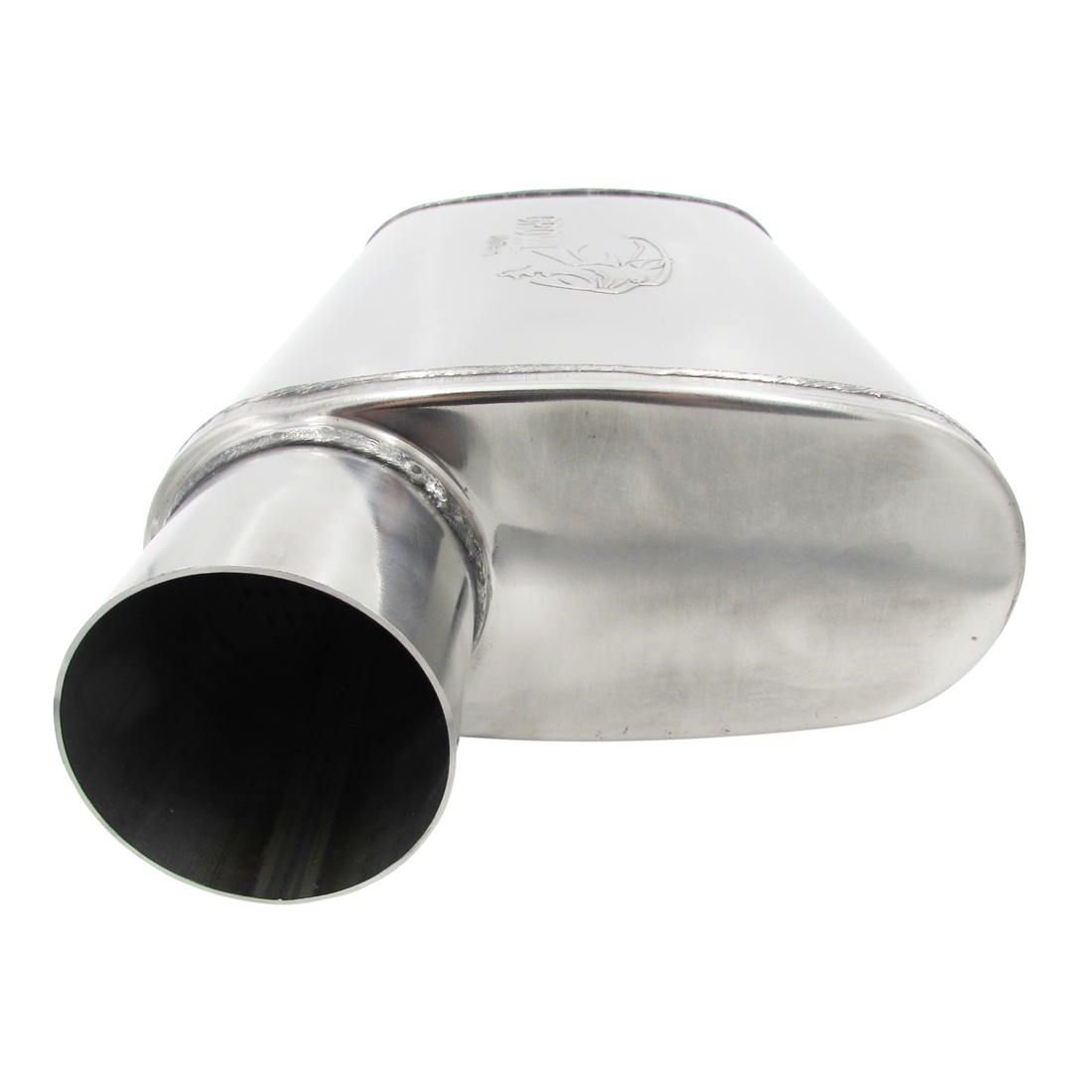 3" Competition Muffler 10x4x14 Oval 409 Polished Stainless Steel Offset/Offset