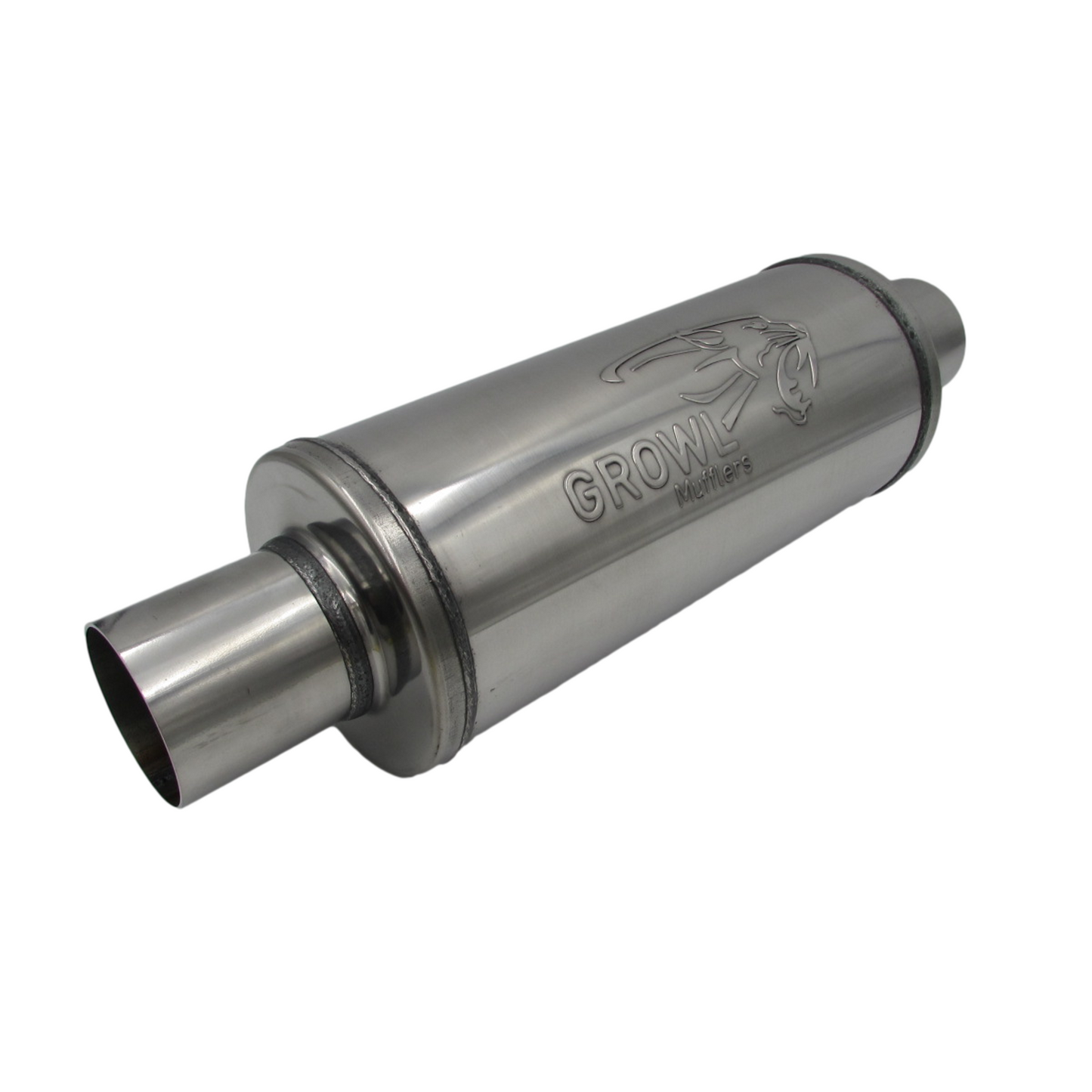 2.5" Inch Round Muffler 409 Stainless Steel 5" Diameter 12" Long - Polished