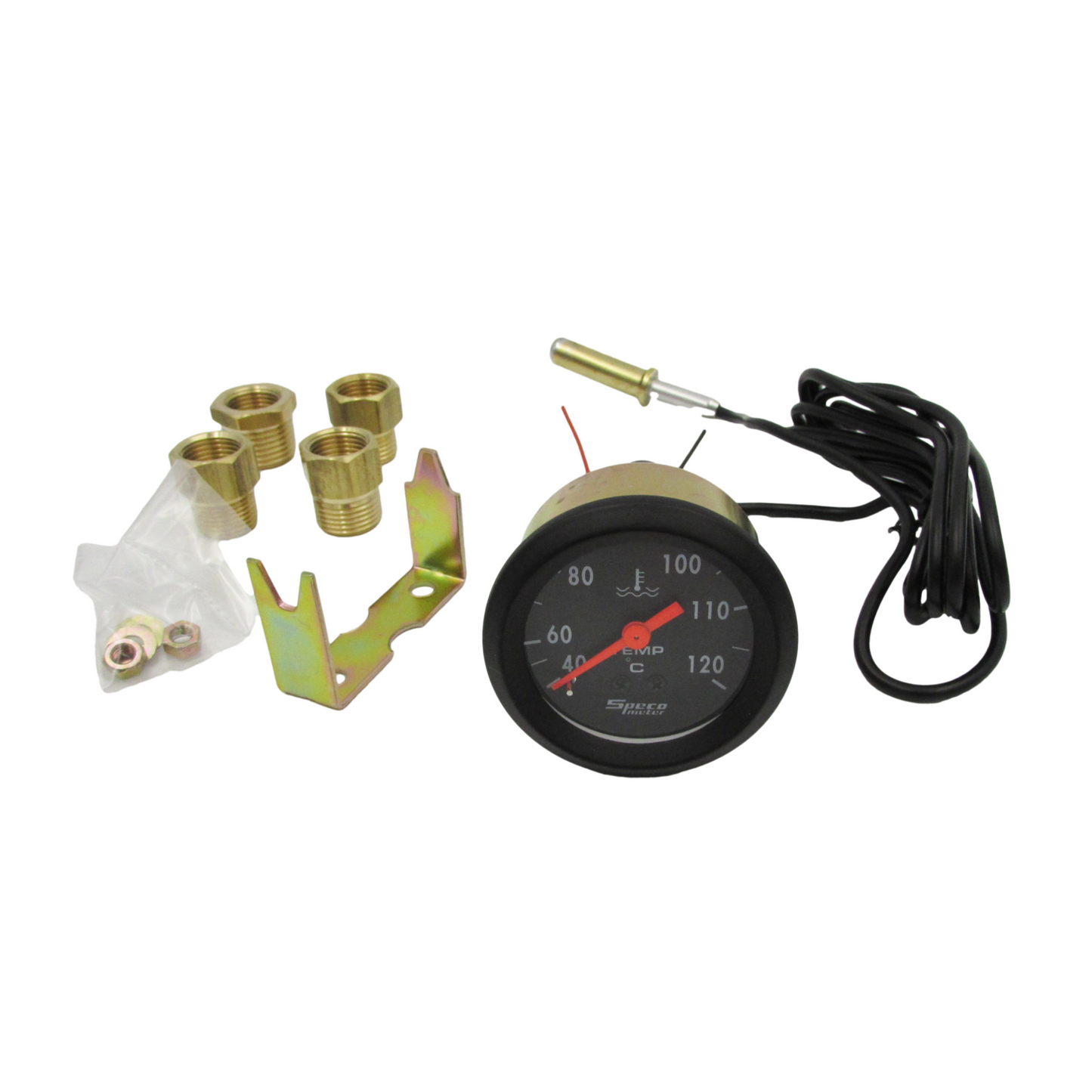 Speco Mechanical 2" Water Temperature Gauge & Sender 40°C to 120°C Black
