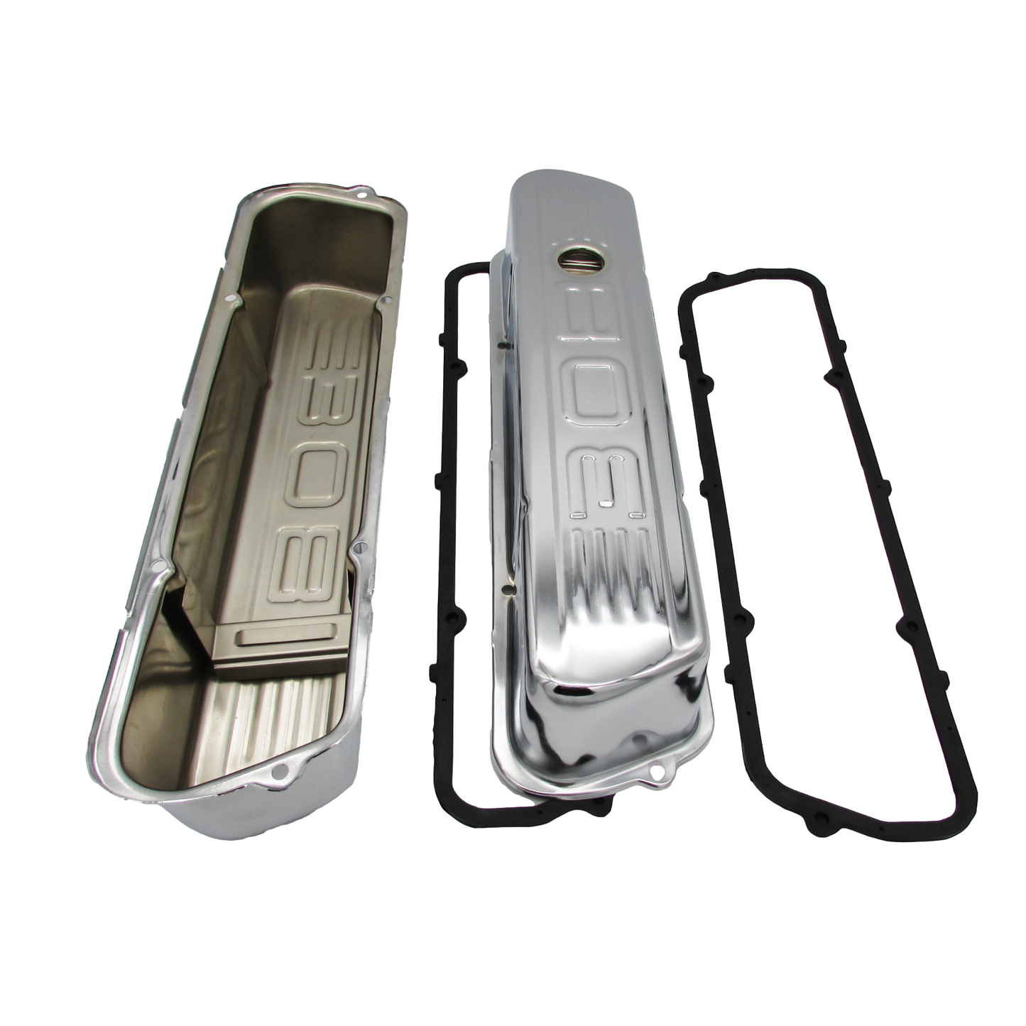 GASO Chrome Valve Covers with Holden 308 Emblem & Rubber Gaskets