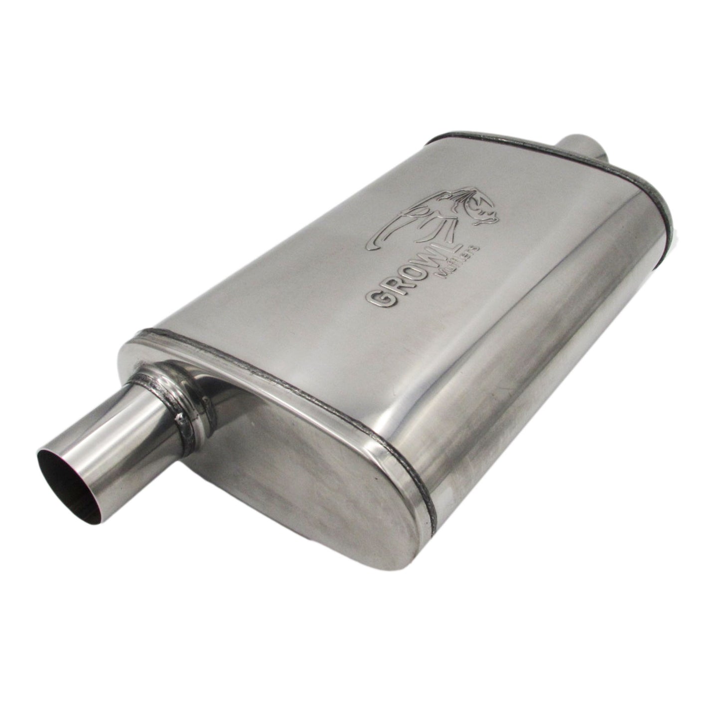 2 inch Competition Muffler 9x4x14 Oval 409 Polished Stainless Steel Offset/Centre