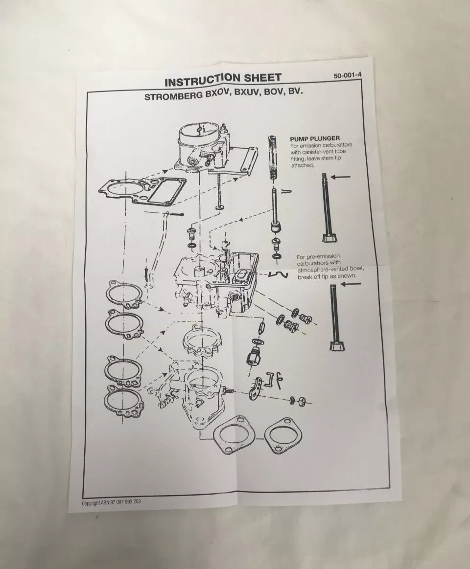 Stromberg Single Barrel Carburettor Rebuild Kit for Holden FJ-HJ Torana LC-LX