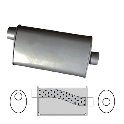 2-1/4" Performance Muffler Offset/Centre - 8" x 4" Oval, 14" Long, Aluminised Steel