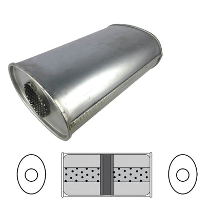 2-1/4" Chambered Muffler Centre/Centre - 8" x 4" Oval, 14" Long, Aluminised Steel