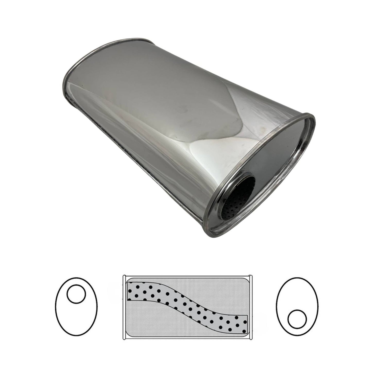 3" Performance Muffler Offset/Offset - 11" x 6" Oval, 20" Long, 430 SS
