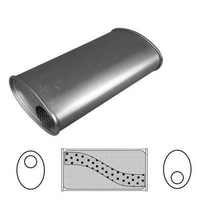 2-1/2" Performance Muffler Offset/Offset - 10" x 4" Oval, 14" Long, Aluminised Steel