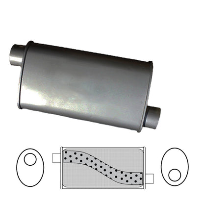 2-1/2" Performance Muffler Offset/Offset - 10" x 4" Oval, 14" Long, Aluminised Steel