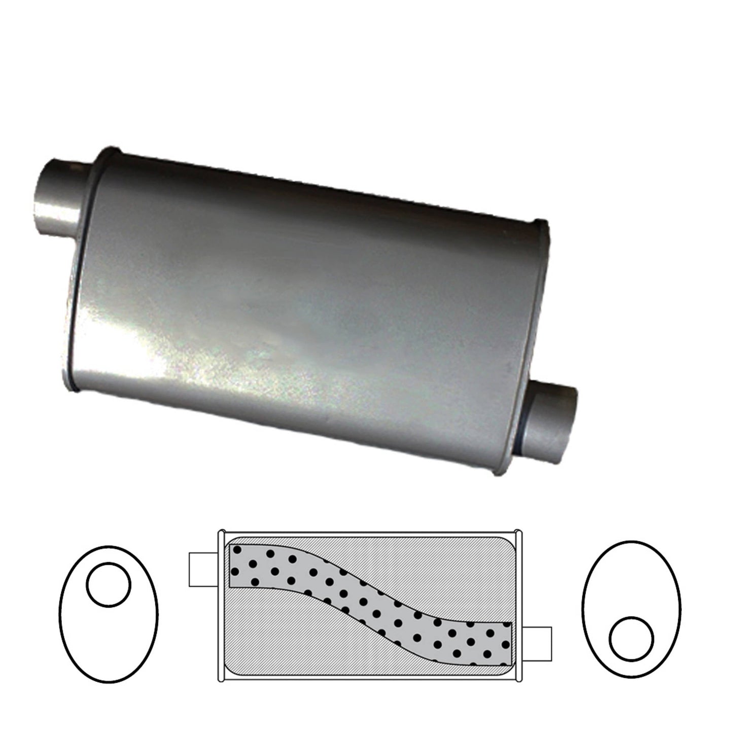 2-1/2" Performance Muffler Offset/Offset - 10" x 4" Oval, 18" Long, Aluminised Steel