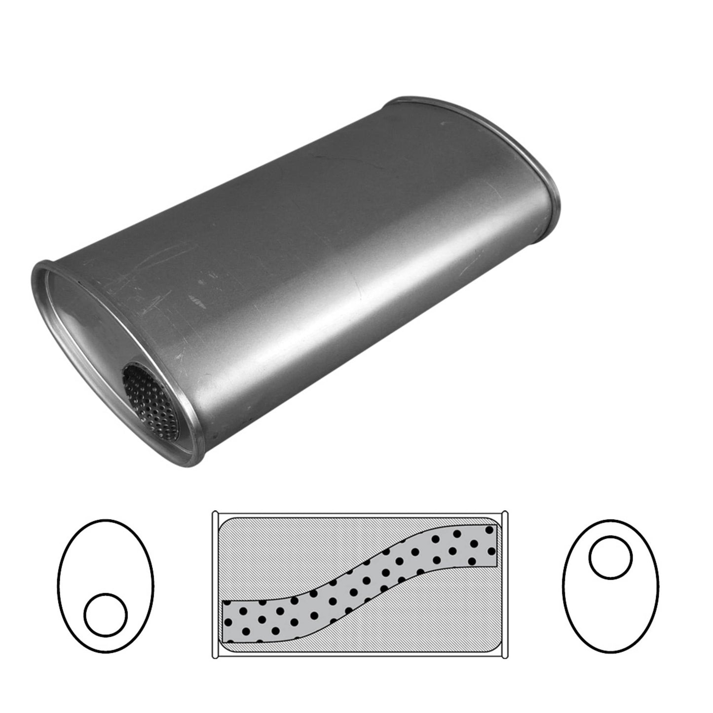 2-1/2" Performance Muffler Offset/Offset - 8" x 4" Oval, 14" Long, Aluminised Steel