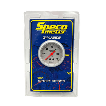 Speco Mechanical Diesel Turbo Boost Gauge 0-30psi 52mm 2" Silver White Face
