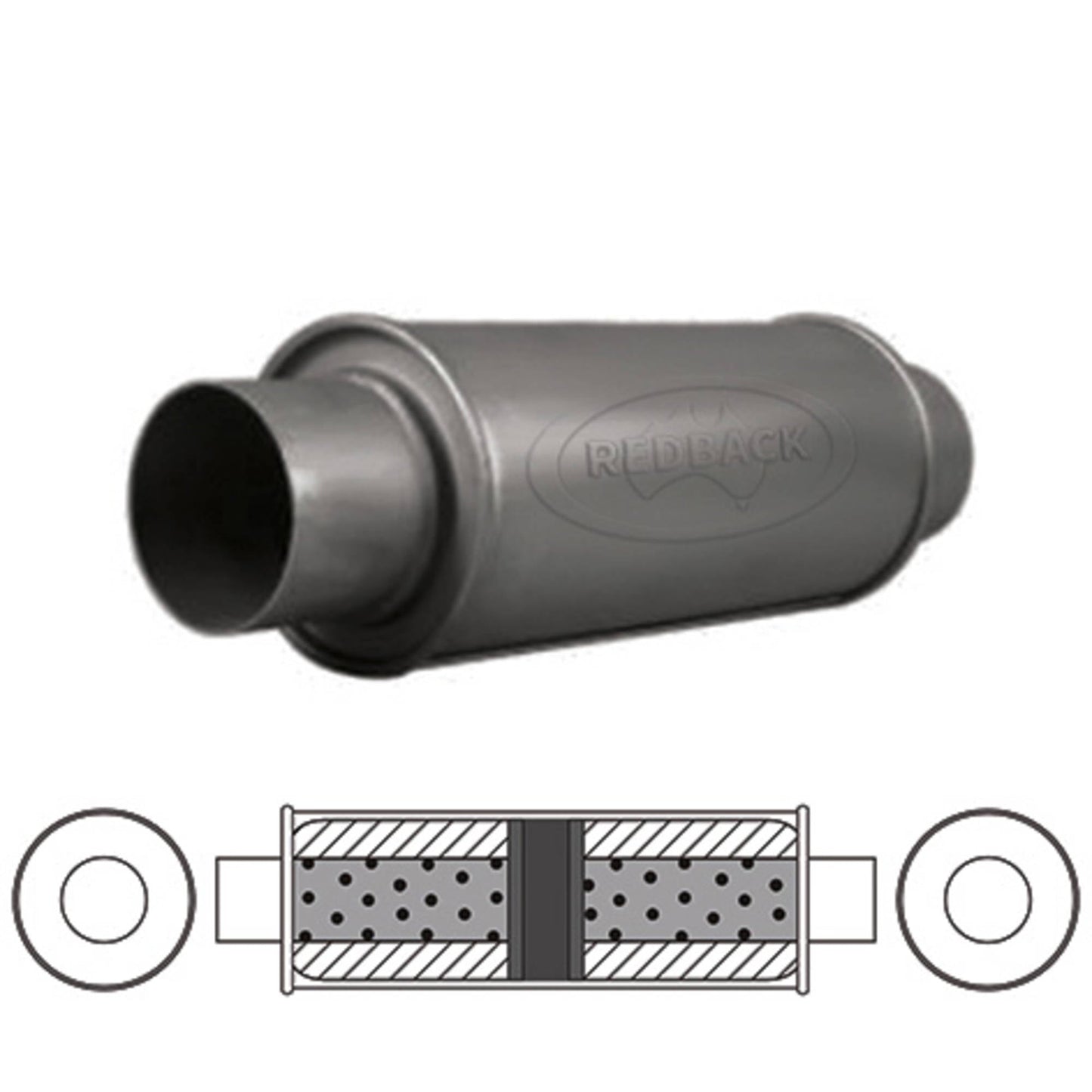 2-1/2" Chambered Muffler Centre/Centre - 5" Round, 12" Long, Aluminised Steel
