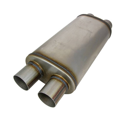 2-1/2" Performance Muffler Twin In/Twin Out - 9" x 5" Oval, 16" Long, 409 SS