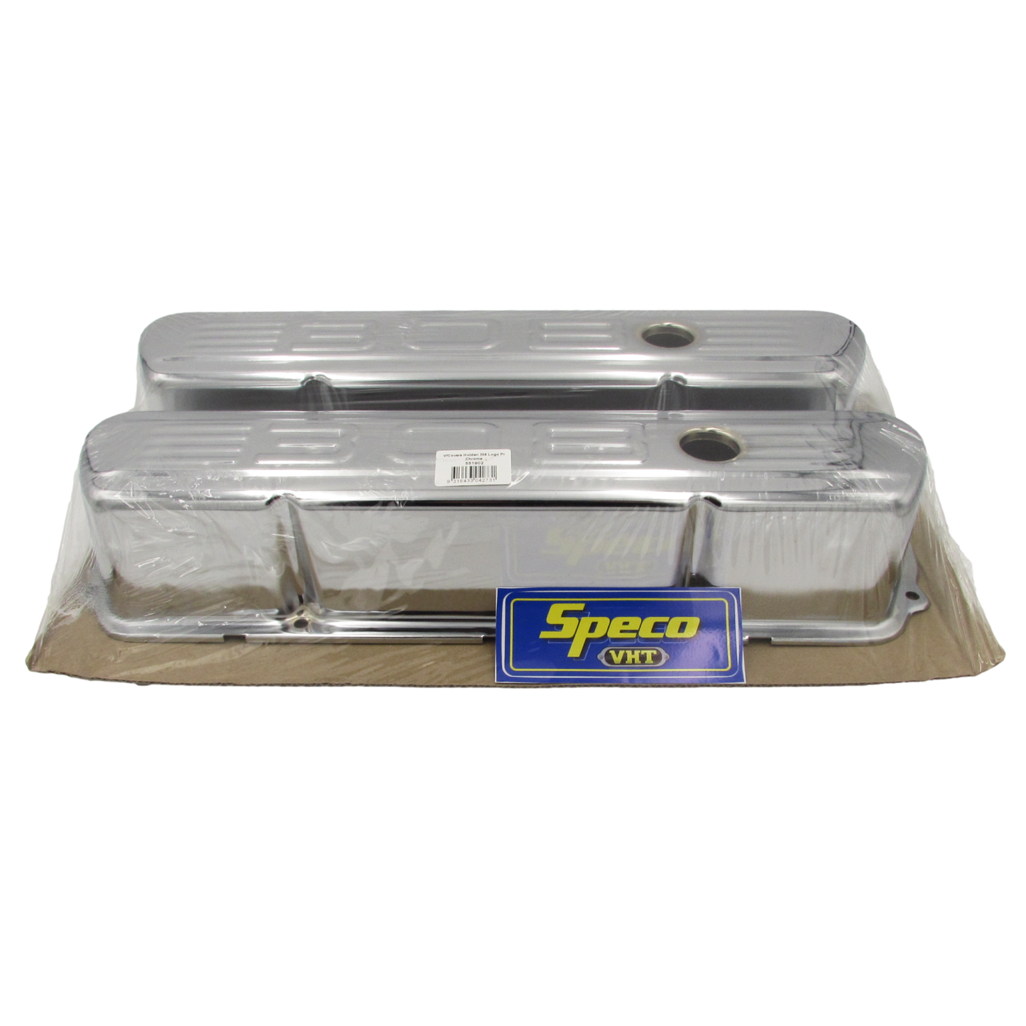 Speco Chrome Valve Covers with Holden 308 Emblem & Gaskets 551902 & 811372R