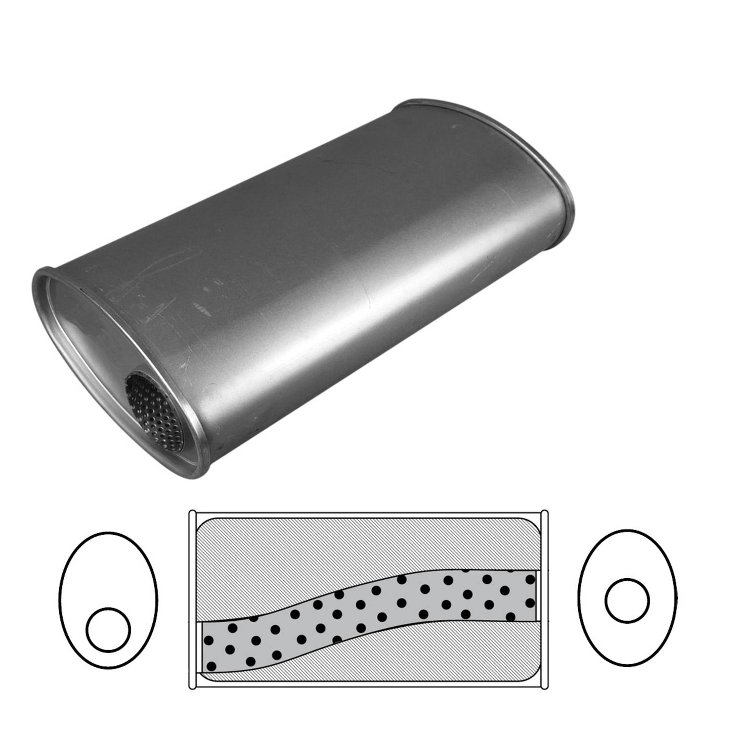 2-1/2" Performance Muffler Offset/Centre - 8" x 4" Oval, 14" Long, Aluminised Steel