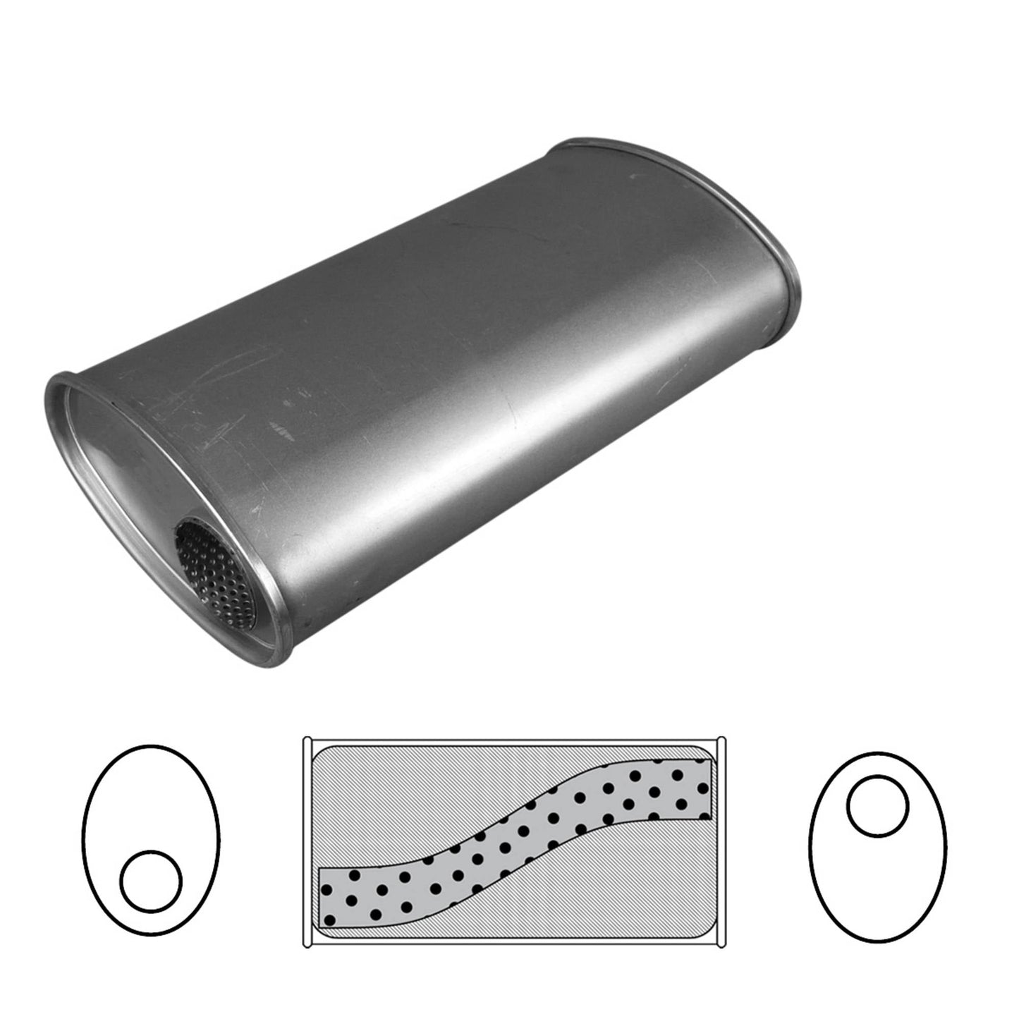 3" Performance Muffler Offset/Offset - 8" x 5" Oval, 14" Long, Aluminised Steel