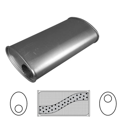 2-1/4" Performance Muffler Offset/Offset - 8" x 4" Oval, 14" Long, Aluminised Steel
