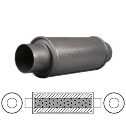 2-1/2" Performance Muffler Centre/Centre - 5" Round, 14" Long, Aluminised Steel