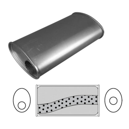3" Performance Muffler Offset/Centre - 8" x 5" Oval, 12" Long, Aluminised Steel