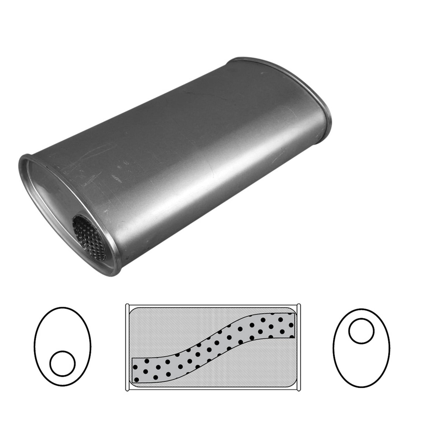 2-1/2" Performance Muffler Offset/Offset - 8" x 4" Oval, 16" Long, Aluminised Steel