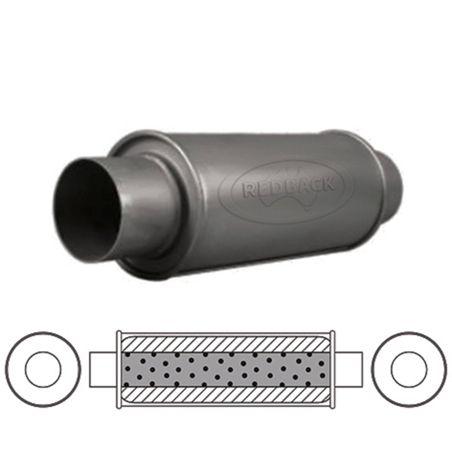 2-1/2" Performance Muffler Centre/Centre - 5" Round, 12" Long, Aluminised Steel