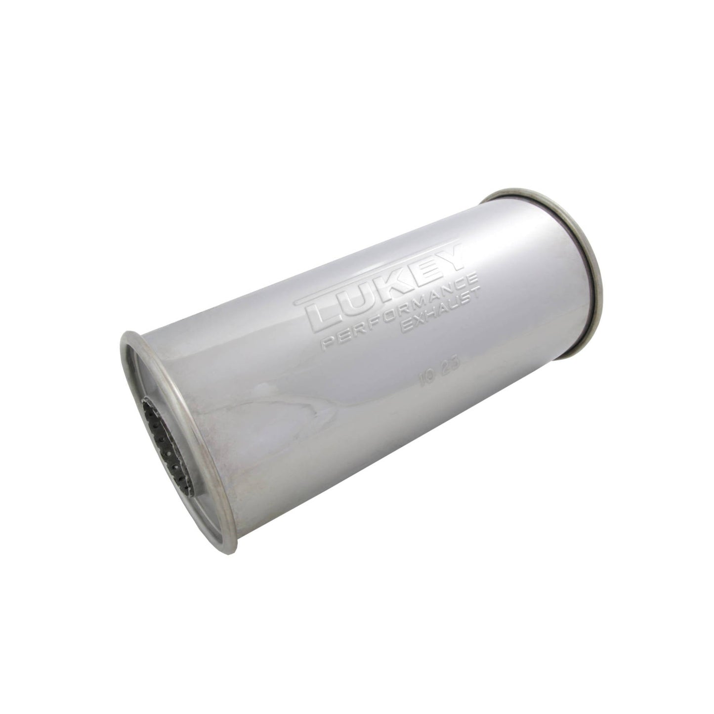 2-1/4" Performance Lukey Muffler - 5" Round, 12" Long, 430 SS