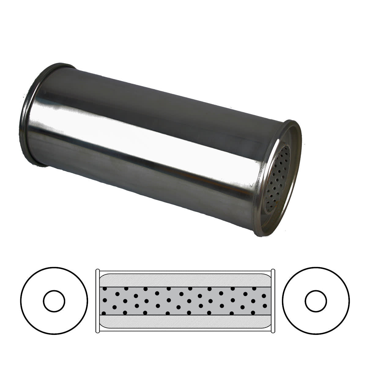 3" Performance Muffler Centre/Centre - 5" Round, 12" Long, 304 SS