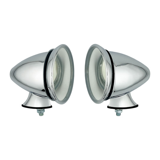 Caretti Chrome Bullet Mirrors Adjustable Head, Classic 1960s MG Mini Triumph (Pair)
