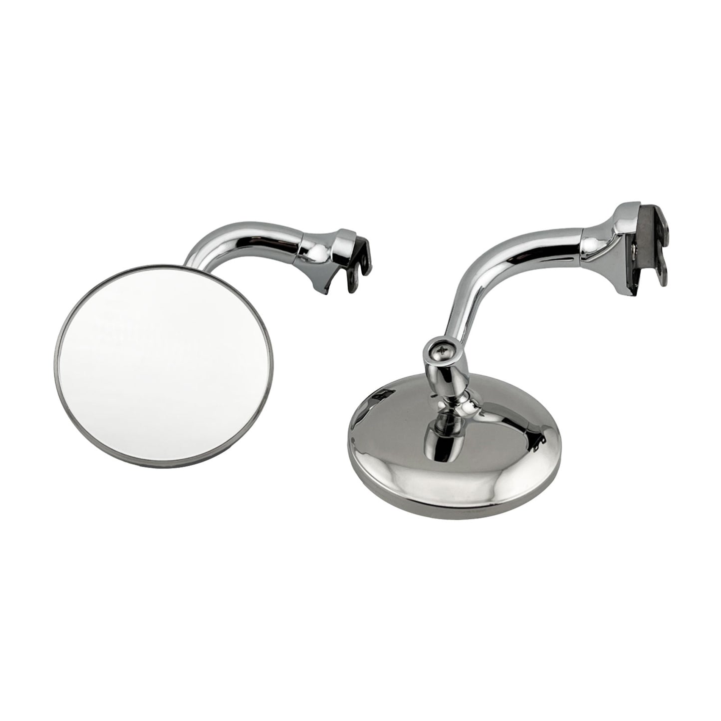 Caretti Peep Mirrors 3" Round Chrome, Curved Arm, Classic Hot Rod (Pair)