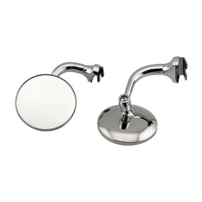 Caretti Peep Mirrors 3" Round Chrome, Curved Arm, Classic Hot Rod (Pair)