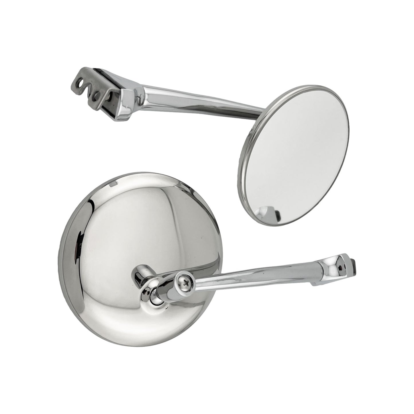 Caretti Peep Mirrors 4" Round Chrome Straight Arm Classic Hot Rod (Pair) Street Legal