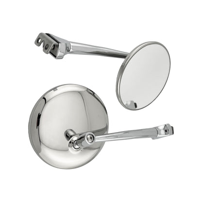 Caretti Peep Mirrors 4" Round Chrome Straight Arm Classic Hot Rod (Pair) Street Legal
