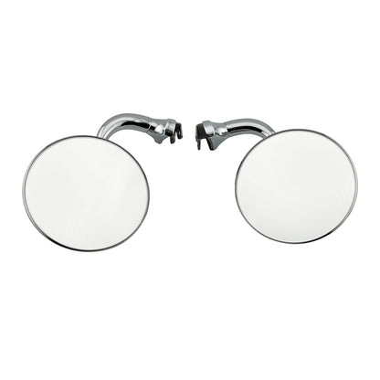 Caretti Peep Mirrors 4" Round Chrome Curved Arm Classic Hot Rod (Pair) Street Legal