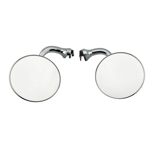 Caretti Peep Mirrors 4" Round Chrome Curved Arm Classic Hot Rod (Pair) Street Legal