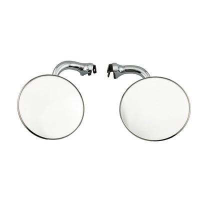 Caretti Peep Mirrors 4" Round Chrome Curved Arm Classic Hot Rod (Pair) Street Legal