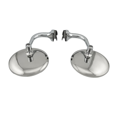 Caretti Peep Mirrors 4" Round Chrome Curved Arm Classic Hot Rod (Pair) Street Legal