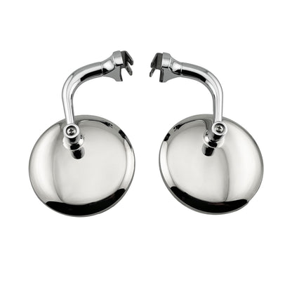 Caretti Peep Mirrors 4" Round Chrome Curved Arm Classic Hot Rod (Pair) Street Legal